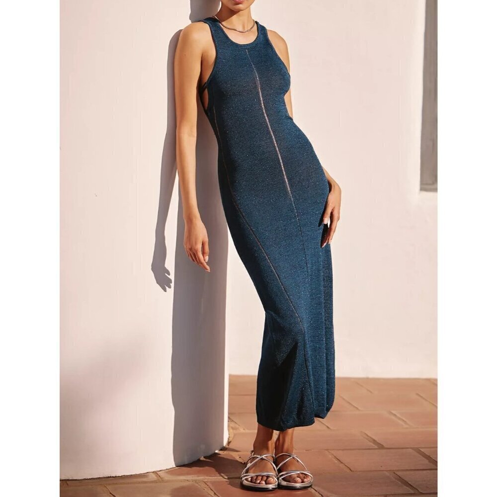 Celandine Anthropologie High-Neck Metallic-Knit Maxi Dress S